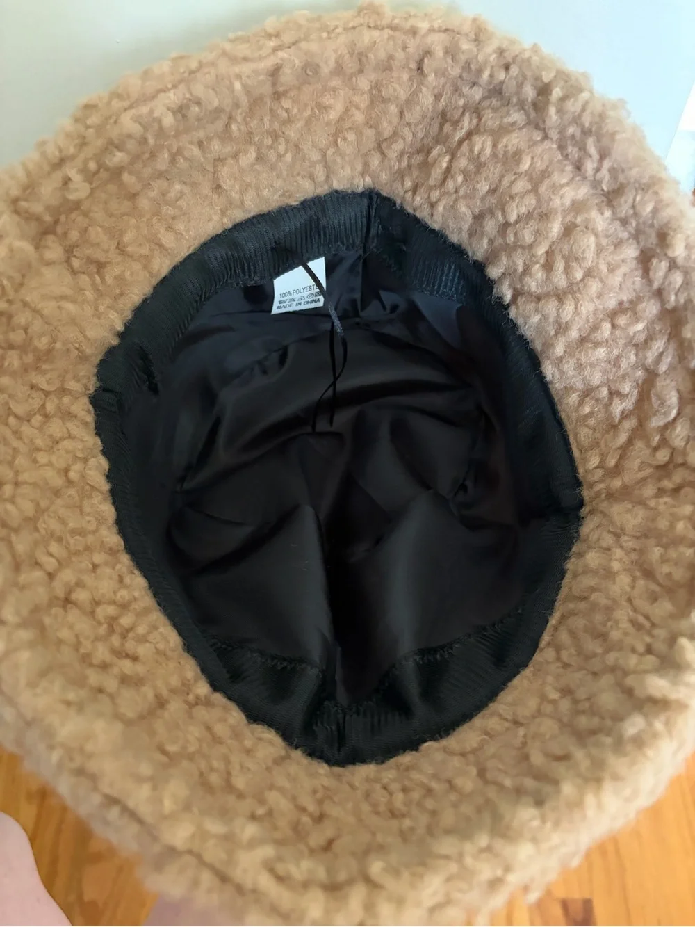 NWOT Plush Teddy Bucket Hat in Tan